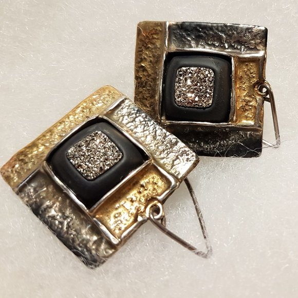 Amber Beata Earrings Black Gold Silver